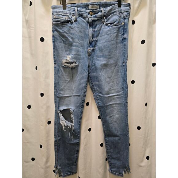 Good American Denim - Good American good waist size 12/31 light wash distressed stretch skinny jeans